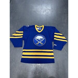 Vintage CCM NHL Buffalo Sabres Royal Blue Swords Jersey Size Small Unisex Adult